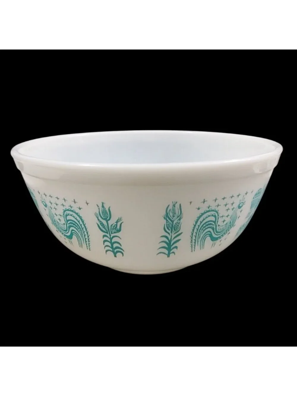 Vtg Pyrex 403 AMISH Butterprint Mixing Bowl 2.5 Quart White Turquoise Aqua MCM